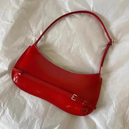 Imagem de Bolsa Baguette de Couro Vermelho Feminina - Bolsa de Ombro High-End para Festa e Casamento