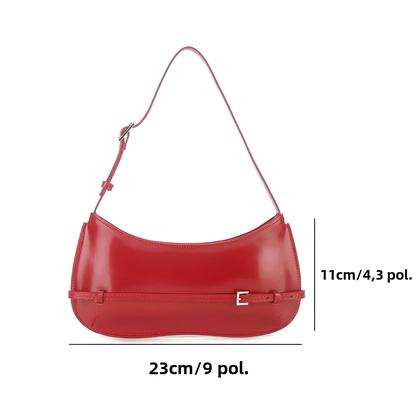 Imagem de Bolsa Baguette de Couro Vermelho Feminina - Bolsa de Ombro High-End para Festa e Casamento