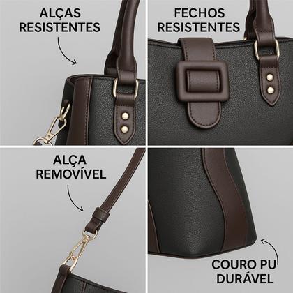 Imagem de Bolsa Baú Grande Feminina Elegante De Mão E Alça Transversal COR: PRETO