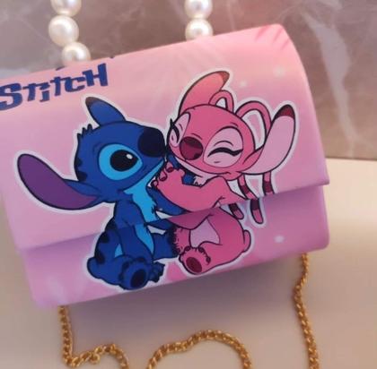 Imagem de Bolsa Bolsinha Infantil Mini Bag Alça Transversal Corrente Pérola Menina Personagem Disney Lilo Stitch Moda
