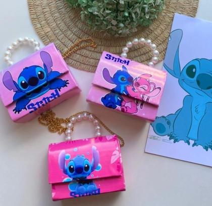 Imagem de Bolsa Bolsinha Infantil Mini Bag Alça Transversal Corrente Pérola Menina Personagem Disney Lilo Stitch Moda