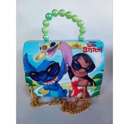 Imagem de Bolsa Bolsinha Infantil Mini Bag Alça Transversal Corrente Pérola Menina Personagem Disney Lilo Stitch Moda