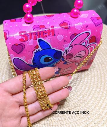 Imagem de Bolsa Bolsinha Infantil Mini Bag Alça Transversal Corrente Pérola Menina Personagem Disney Lilo Stitch Moda