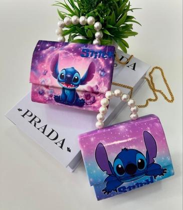 Imagem de Bolsa Bolsinha Infantil Mini Bag Alça Transversal Corrente Pérola Menina Personagem Disney Lilo Stitch Moda