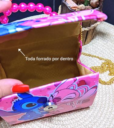 Imagem de Bolsa Bolsinha Infantil Mini Bag Alça Transversal Corrente Pérola Menina Personagem Disney Lilo Stitch Moda