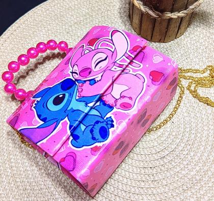 Imagem de Bolsa Bolsinha Infantil Mini Bag Alça Transversal Corrente Pérola Menina Personagem Disney Lilo Stitch Moda