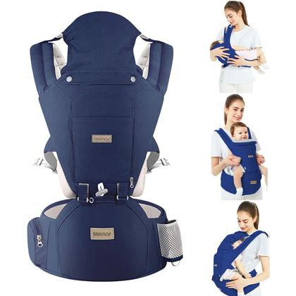 Imagem de Bolsa Canguru Ergonômico Para Bebê 12 Posições 3 Em 1 Azul Até 20Kg Transporte Seguro Viagem Passeio