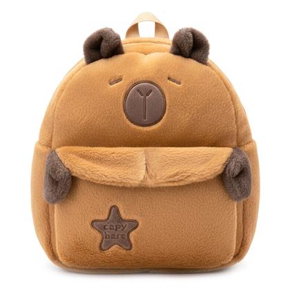 Imagem de Bolsa Capivara Infantil Mochila De Costas Juvenil Pelúcia Escolar Alça Macia Marrom