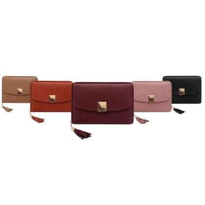 Imagem de Bolsa Carteira Feminina Alça Transversal Tiracolo Luxo Fivela Dourada Chaveiro Borla Moda Tendência Presente Varios Bolsos Lucky Girl