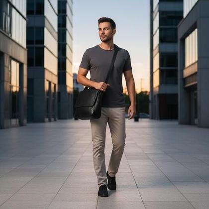 Imagem de Bolsa Carteiro Masculina de Couro Renné