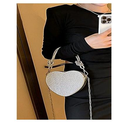 Imagem de Bolsa  Clutch Coração Festa com Strass na Cor Prata