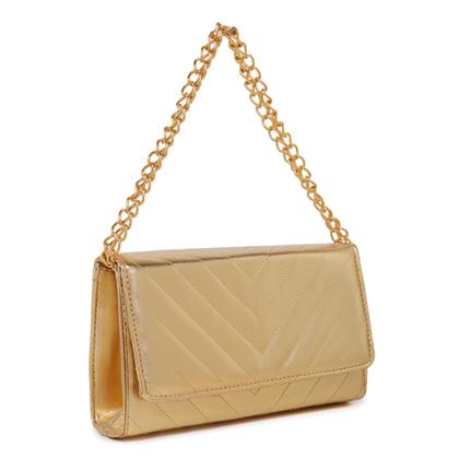 Imagem de Bolsa Clutch Feminina De Festa Pequena Alça De Corrente CM SHOES Dourada