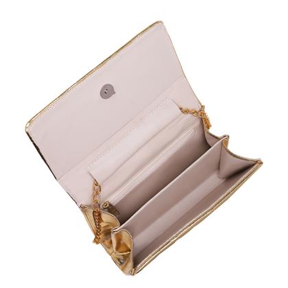 Imagem de Bolsa Clutch Feminina De Festa Pequena Alça De Corrente CM SHOES Dourada