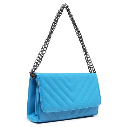 Imagem de Bolsa Clutch Feminina Metalizado Azul Matelasse Alça Corrente CM SHOES