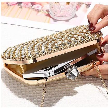 Imagem de Bolsa Clutch Festa Dourado Com Pedraria e Detalhes em Strass