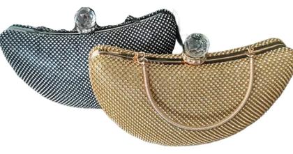 Imagem de Bolsa Clutch Luxo Meia Lua Com Brilho Strass E Fecho Cristal