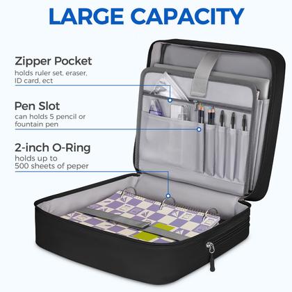 Imagem de Bolsa com zíper Ytonet 3 Ring para laptop de 2 polegadas e 14 polegadas preta
