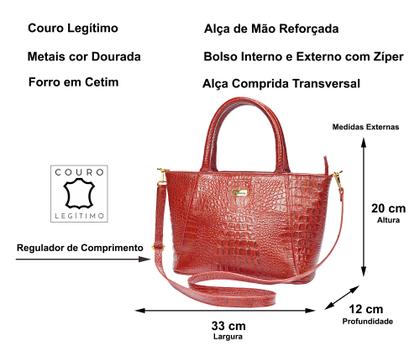 Imagem de Bolsa Couro Legítimo Feminina Vermelha Tote Transversal Tiracolo Média