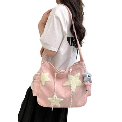 Imagem de Bolsa Crossbody de Veludo Grande para Estudantes - Estilo Estrela