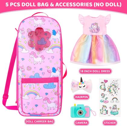 Imagem de Bolsa de armazenamento de bonecas 18INDC de 18 polegadas com conjunto de acessórios de unicórnio