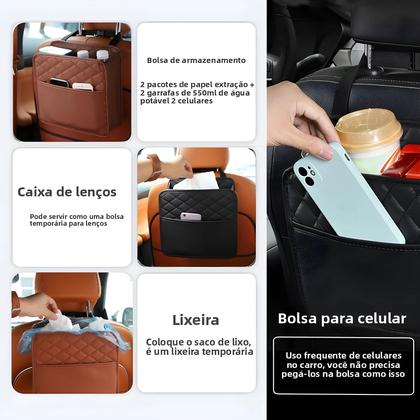 Imagem de Bolsa de Armazenamento Multifuncional de Couro para Carro - Compatível com a Maioria dos Modelos
