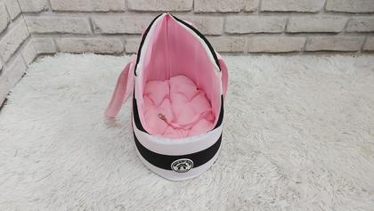 Imagem de Bolsa De Cachorro P Alça Almofada Removível Preta e Rosa Pet Transporte Mochila Para Passeio P