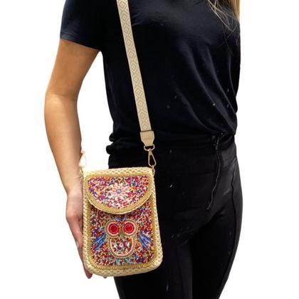 Imagem de Bolsa De Celular Miçangas Artesanal Hippie Tiracolo Colorida