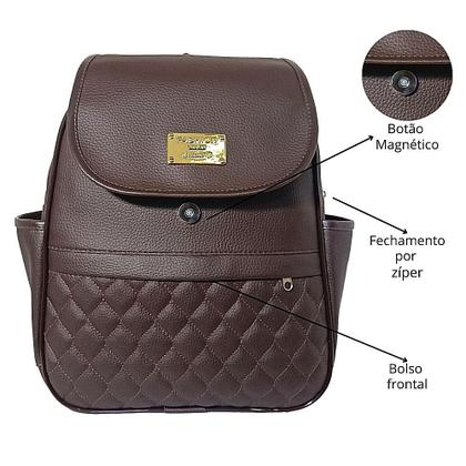 Imagem de Bolsa de costas feminina com alça regulável e bolso com zíper para mulheres chique na moda