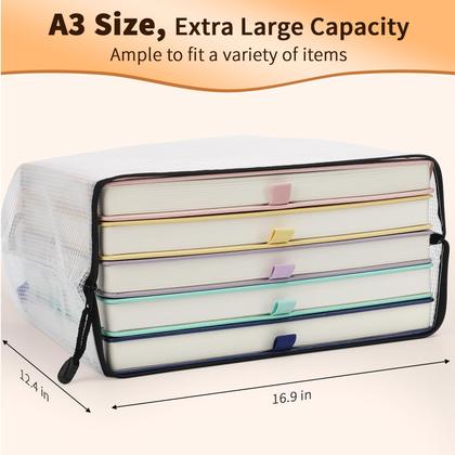 Imagem de Bolsa de documentos de malha com zíper Umriox 43 x 31,5 cm (preta, pacote com 18)