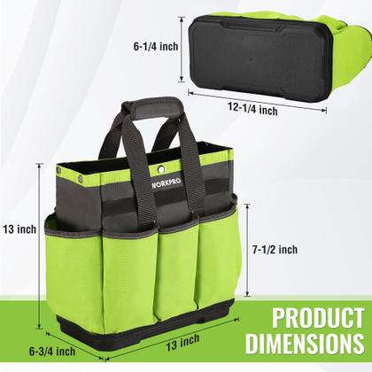 Imagem de Bolsa de ferramentas de jardim WORKPRO com base de plástico impermeável, bolsa de jardinagem de 8 bolsos, sacola de jardim Oxford resistente, porta-kit de ferramentas de jardinagem para ambientes internos e externos (ferramentas não incluídas)