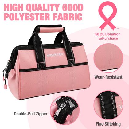 Imagem de Bolsa de ferramentas WORKPRO de tecido rosa de 13 polegadas com bolsos