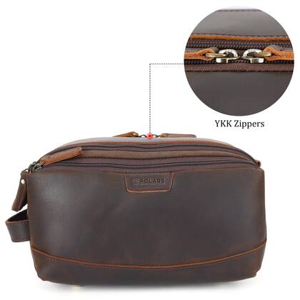 Imagem de Bolsa de higiene Polare de couro integral para homens marrom escuro