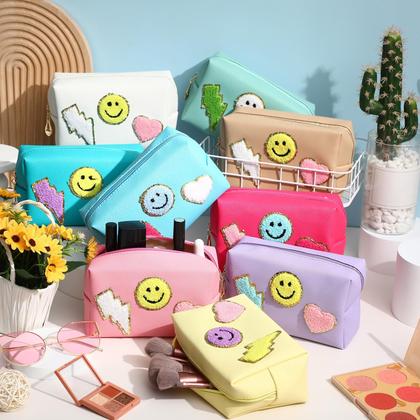 Imagem de Bolsa de maquiagem Chunful Preppy 9 peças Chenille Patch Women