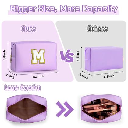 Imagem de Bolsa de maquiagem TOPEAST Preppy Purple com adesivo inicial em couro PU