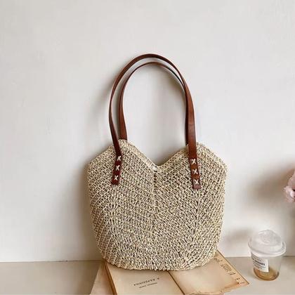 Imagem de Bolsa De Ombro De Palha Espaçosa Verao 2025 Linda Passeio