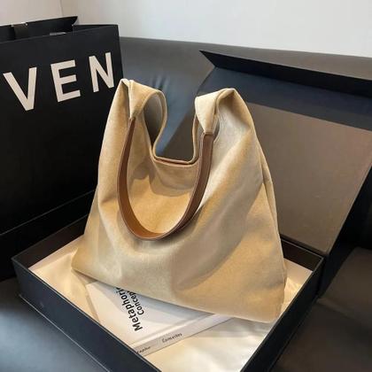 Imagem de Bolsa De Ombro Feminina De Grande Capacidade Em Camurça, Estilo Retrô Vintage, Cor Sólida, Bolsa