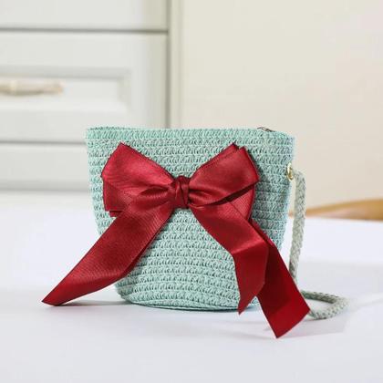 Imagem de Bolsa De Ombro Infantil Com Laço De Palha, Mini Bolsa De Moedas Para Viagens Ao Ar Livre E Praia