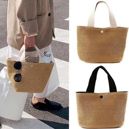 Imagem de Bolsa De Palha Elegante Para Mulheres, Bolsa Retro De Ombro, Tote Casual Para Praia E Férias