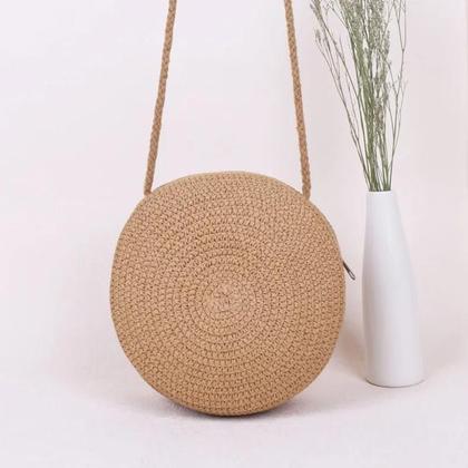 Imagem de Bolsa de Palha Minimalista Redonda - Bolsa Crossbody para Mulheres