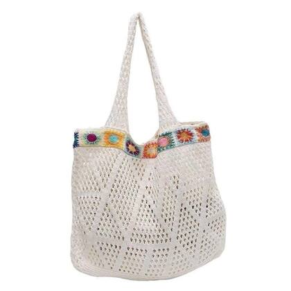 Imagem de Bolsa De Praia De Crochê Artesanal Boêmia Com Contas Coloridas E Detalhes Florais Para Mulheres,