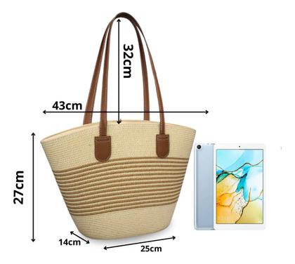 Imagem de Bolsa De Praia Feminina Palha Grande Com Zíper Verão Praia