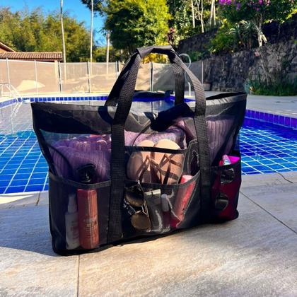Imagem de Bolsa De Praia Piscina Passeio Grande Para Brinquedo Toalha Cor Preto Cor Da Correia De Ombro Preto