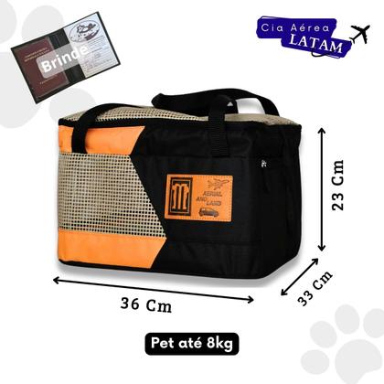 Imagem de Bolsa de Transporte Pet Latam Avião e Carro Para Cães e Gatos Preta com Laranja MillePet