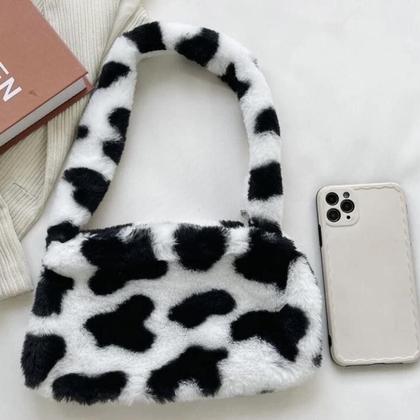 Imagem de Bolsa de Vaca em Pelúcia com Alça Macio Fofo Estilo Kawaii Japonês