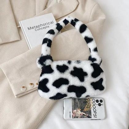 Imagem de Bolsa de Vaca em Pelúcia com Alça Macio Fofo Estilo Kawaii Japonês