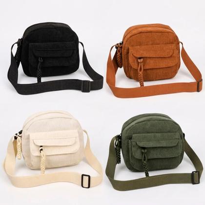 Imagem de Bolsa De Veludo Cotele Feminina Transversal Cor Marrom