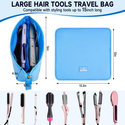 Imagem de Bolsa de viagem Hair Tools com tapete resistente ao calor, bolsa portátil 2 em 1 para modelador de cabelo, chapinhas, alisadores e acessórios para cuidados com o cabelo (azul)