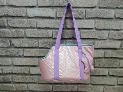 Imagem de Bolsa De viagem Pet Rosa E Lilás Para Caes E Gatos Passeios Conforto M