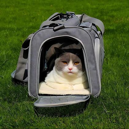 Imagem de Bolsa De Viagem Transporte Pet Cães Gato  Avião Carro Cinza