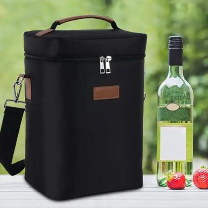 Imagem de Bolsa de Vinho Térmica Wine Bag 4 Garrafas Vinho Multiuso Preto